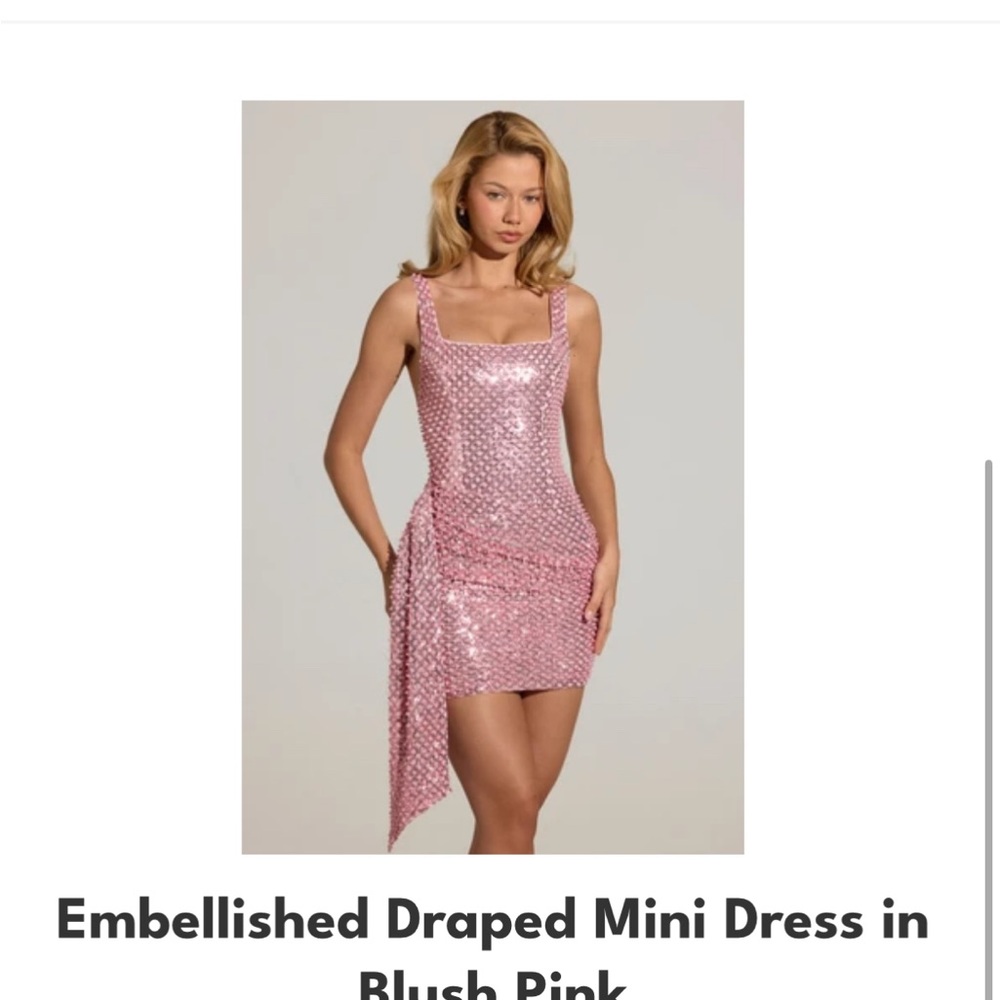 Oh Polly Blush Pink Embellished Draped Mini Dress